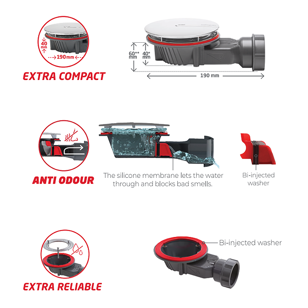 Wirquin Slim+ Extra Flat 90mm Shower Tray Waste - Chrome 1 Wirquin Slim+ Extra Flat 90mm Shower Tray Waste - Chrome