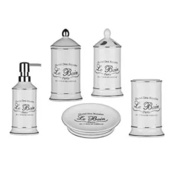 5 Piece 'Le Bain' White Ceramic Bathroom Set