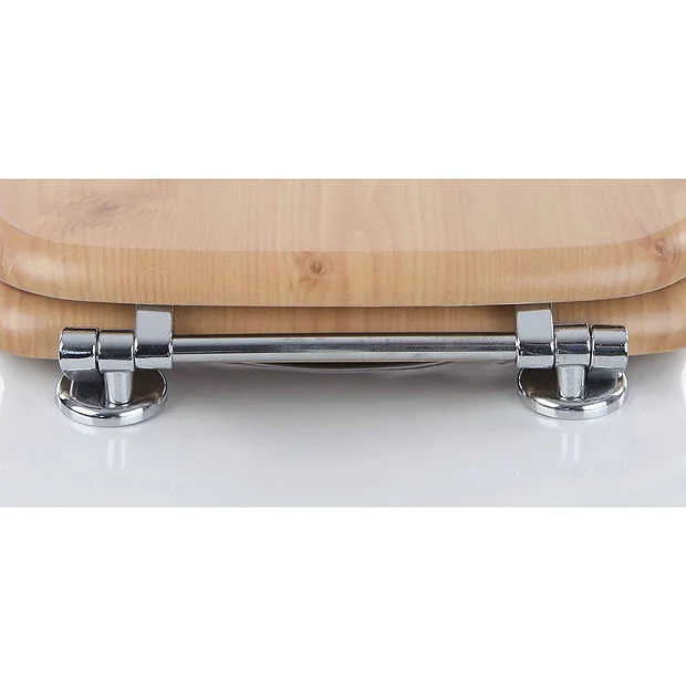 Euroshowers Oak MDF Toilet Seat With Chrome Bar Hinges 1 Euroshowers Oak MDF Toilet Seat With Chrome Bar Hinges