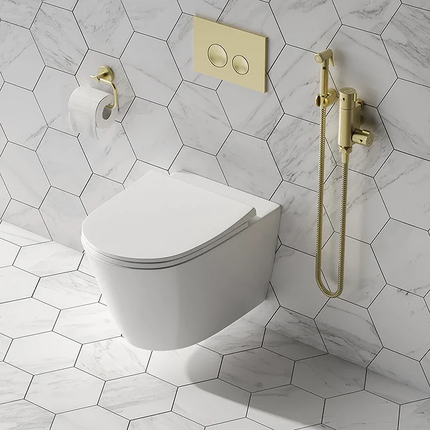 Arezzo Round Douche Shower Spray Kit With Wall Bracket And Hose Brushed Brass 1 Arezzo Round Douche Shower Spray Kit With Wall Bracket And Hose Brushed Brass
