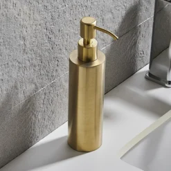 Arezzo Freestanding Round Soap Dispenser Brushed Brass -Bathroom Accessories azrd2bbf d2