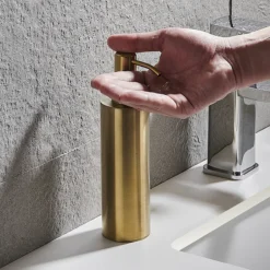 Arezzo Freestanding Round Soap Dispenser Brushed Brass -Bathroom Accessories azrd2bbf d3