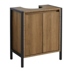 Milan Industrial Matt Black Framed Under Basin Cabinet - Wood Effect -Bathroom Accessories mil351md1