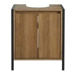 Milan Industrial Matt Black Framed Under Basin Cabinet - Wood Effect -Bathroom Accessories mil351md2