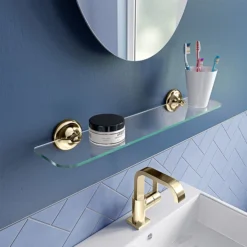 Croydex Grosvenor Flexi-Fix Glass Shelf - Gold -Bathroom Accessories qm701403ai1