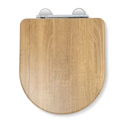 Croydex Levico Oak Effect D-Shaped Flexi-Fix Toilet Seat With Soft Close And Quick Release -Bathroom Accessories wl610286h d3
