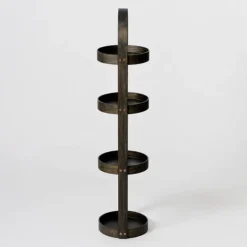 Freestanding Wooden Round Storage Caddy Dark Oak